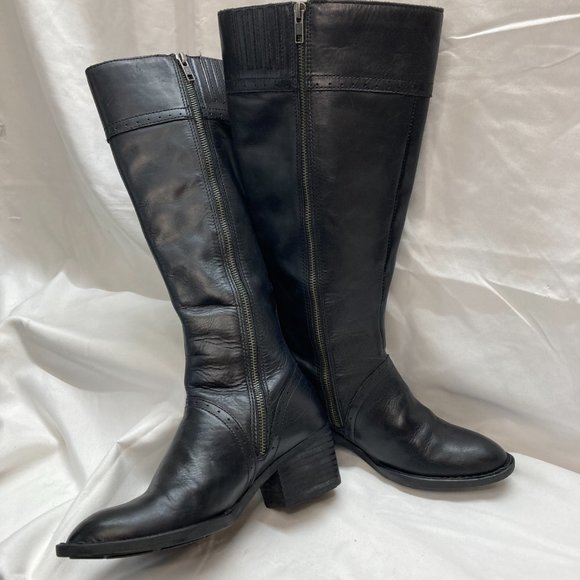 Born Tall Leather Boots Size 7 Black Double Zip Closure - Picture 1 of 11